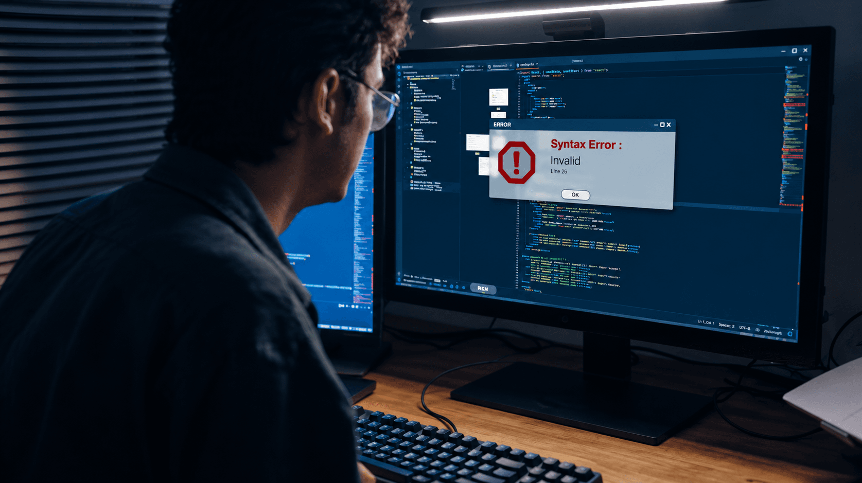 QA engineer testing a software application on multiple devices at a desk